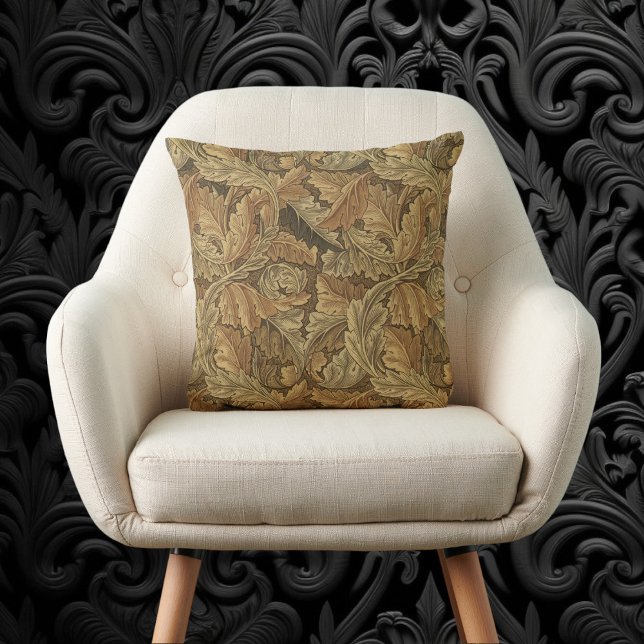 Almofada Folhas de Acanto por William Morris, Têxtil Antigo (Acanthus Leaves by William Morris, Antique Textile Throw Pillow)