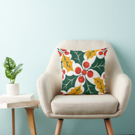 Almofada Folhas de Azevinho Estilo Moderno Retro com Grande