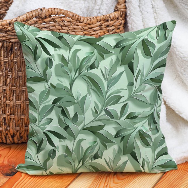 Almofada Folhas de Eucalipto Verde Salvia Botânica Vegetaçã (Sage Green Eucalyptus Leaves Botanical Greenery Throw Pillow)