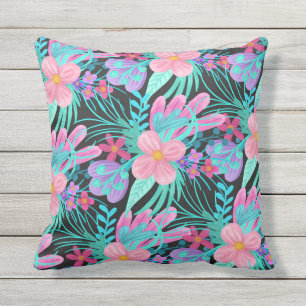 Almofada Folhas de Flores de Coloração do Teal Roxo Girly R