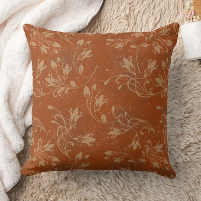 Almofada Folhas de Flourish Elegantes, Grunge Laranja Queim (Cobertor)