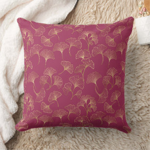 Almofada Folhas de Ginkgo Douradas Luxuosas em Burgundy Pro