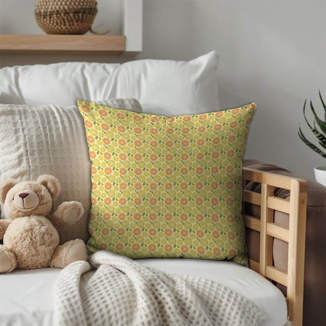 Almofada Folhas de limão branco amarelo Padrão  (Lemon leaves white yellow Pattern Throw Pillow.)