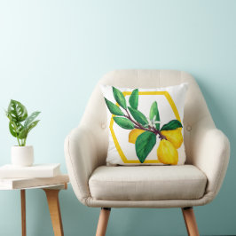 Almofada Folhas de Limão Cítrico Amarelo Verde Folha Modern