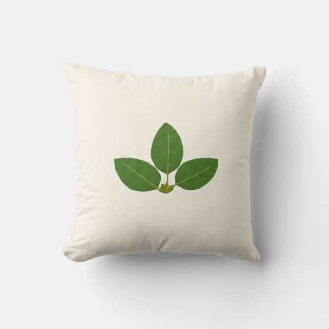 Almofada Folhas de Louro Verdes Modernas em Marfim (Frente)