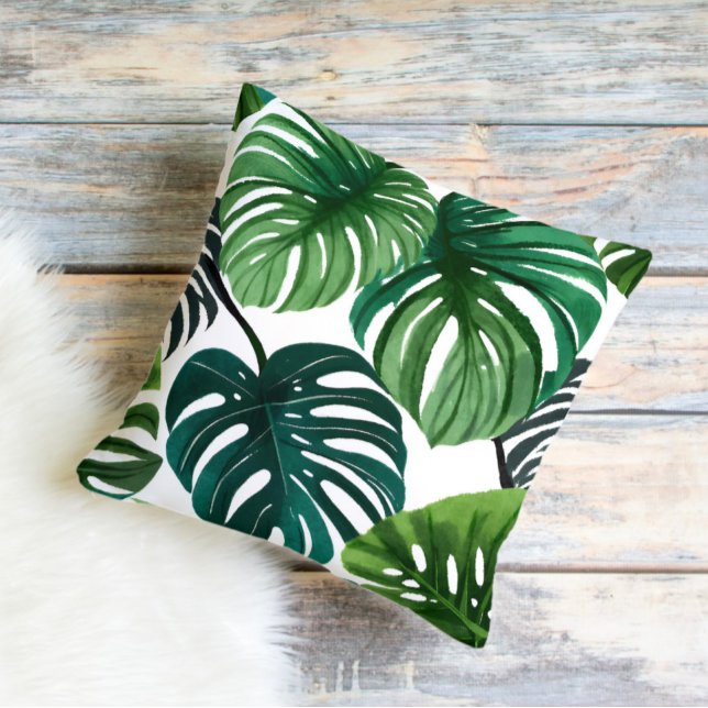 Almofada Folhas de Monstera Aquarela Botânica Moderna (Criador carregado)