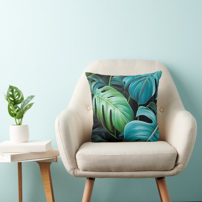 Almofada Folhas de Monstera Botânica Folhagem Tropical da S (Cadeira)