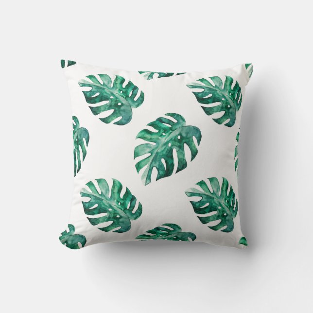 Almofada Folhas de Monstera. Padrão de ilustração tropical (Frente)