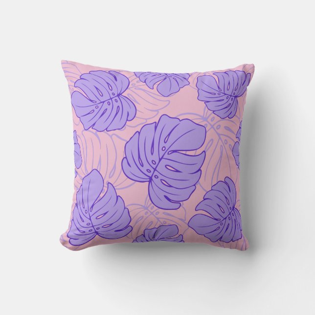 Almofada Folhas de Monstera Roxo (Frente)