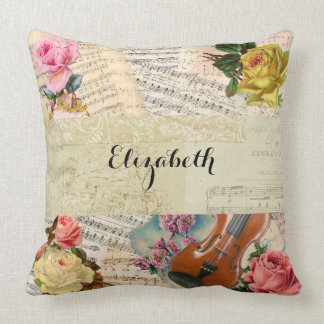 Almofada Folhas de música do vintage e arranjo floral