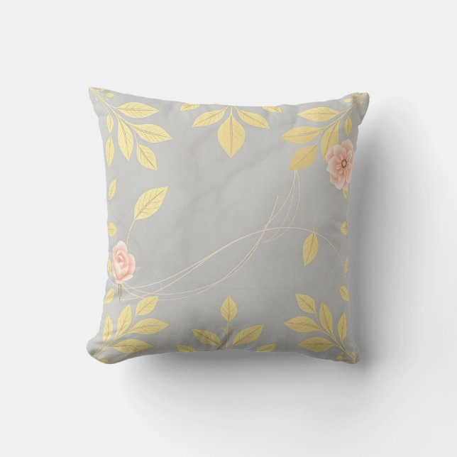 Almofada Folhas de ouro com Deco de Arte Floral Esmagado (Frente)