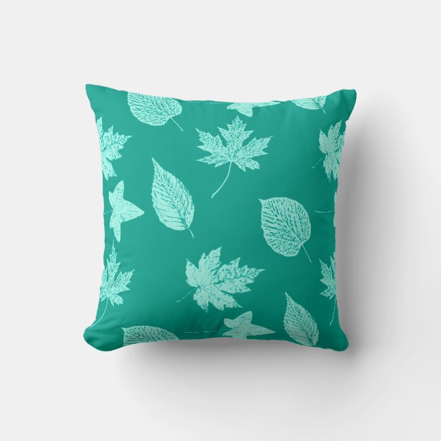 Almofada Folhas de outono - aqua e turquesa (Frente)