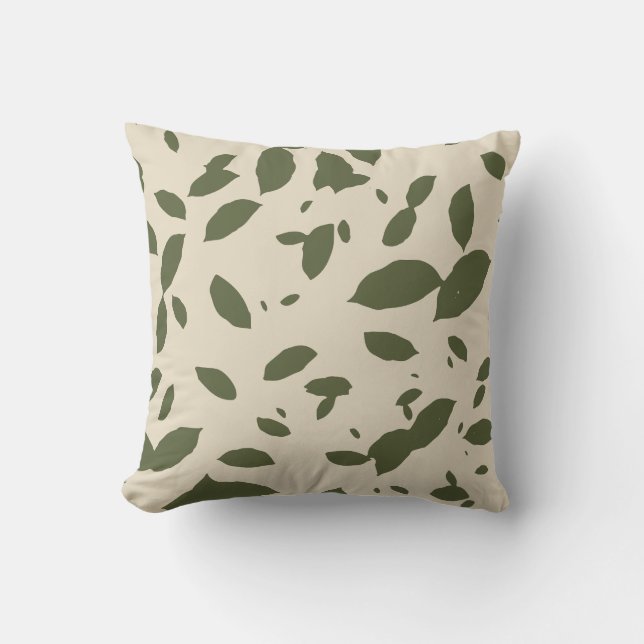 Almofada Folhas de Outono Caindo Verde Oliva (Frente)