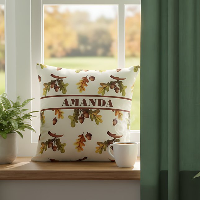 Almofada Folhas de Outono de Fazenda Simples Personalizadas (Fall decor pillow soft and stylish. Seasonal cute tone. )