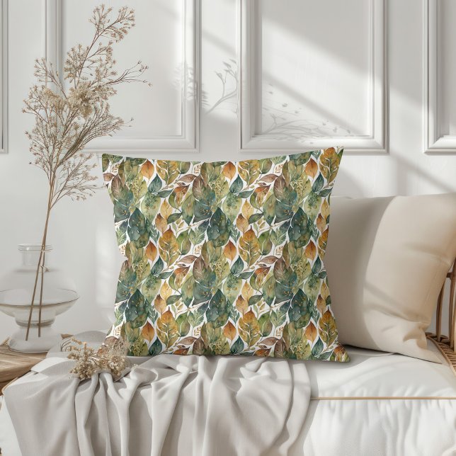 Almofada Folhas de outono Douradas verdes (Green Gold Autumn Leaves Throw Pillow 1)