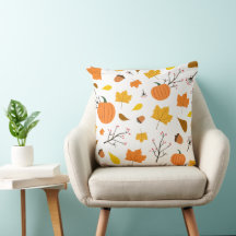 Folhas de Outono e Abóboras com Fundo Amarelo Past