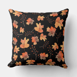 Almofada Folhas de outono e Berries Botânicos Pretos