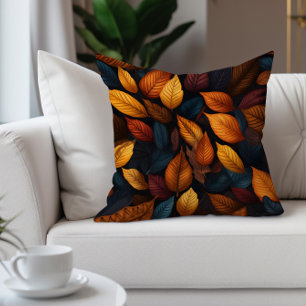 Almofada Folhas de Outono Laranja Azul Turquesa