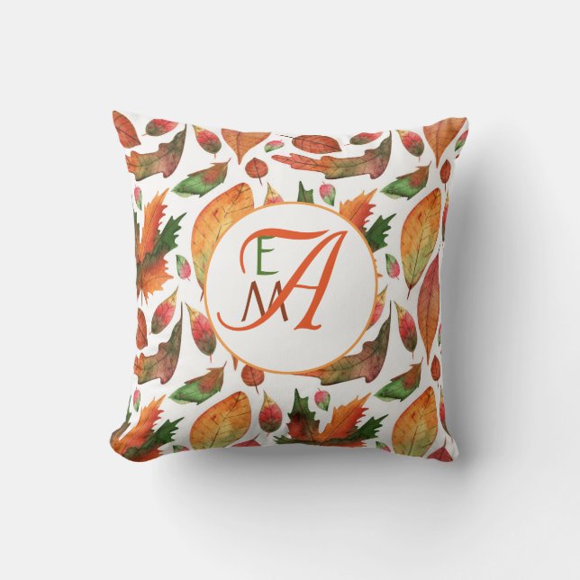 Almofada Folhas de Outono Monogramadas Caem Decoração Laran (Frente)