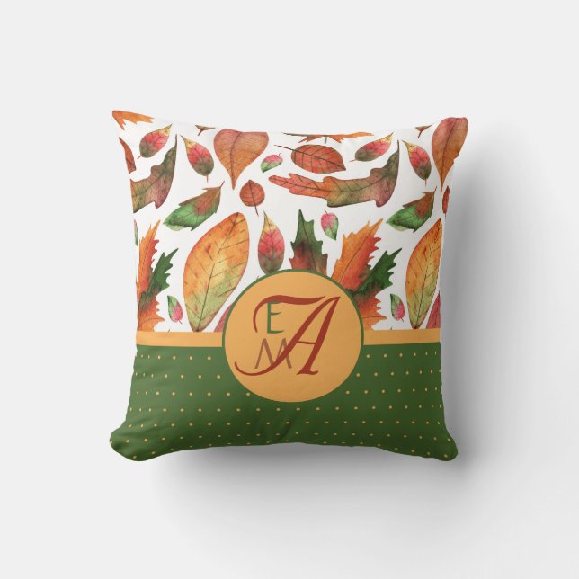 Almofada Folhas de Outono Monogramadas Decoração Laranja Ve (Frente)