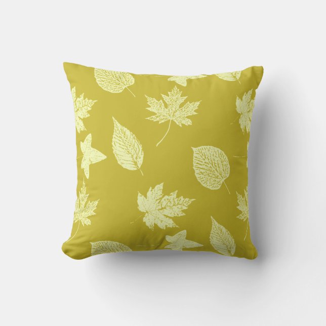 Almofada Folhas de outono - mostarda e amarelo claro (Frente)