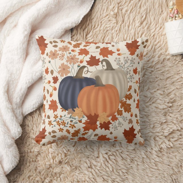 Almofada Folhas de outono Russas de Pumpkins Flores Selvage (Cobertor)