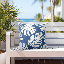 Almofada Folhas de Palma Azul Tropicais