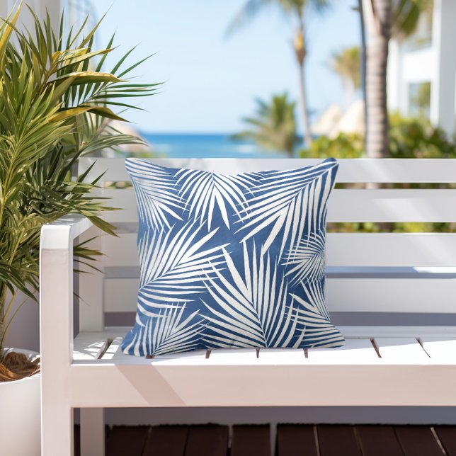 Almofada Folhas de Palma Azul Tropicais (Criador carregado)