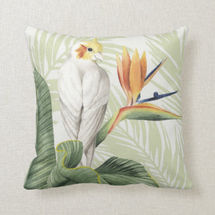 Almofada Folhas De Palma Com Pássaro Branco