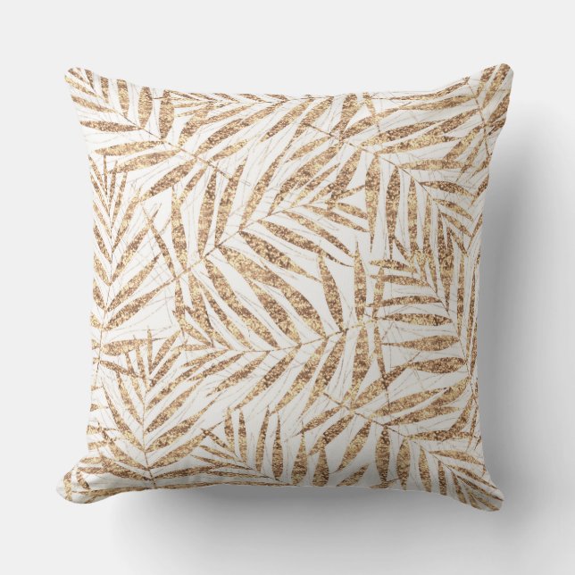 Almofada Folhas de Palma Tropicais Douradas Elegantes (Frente)