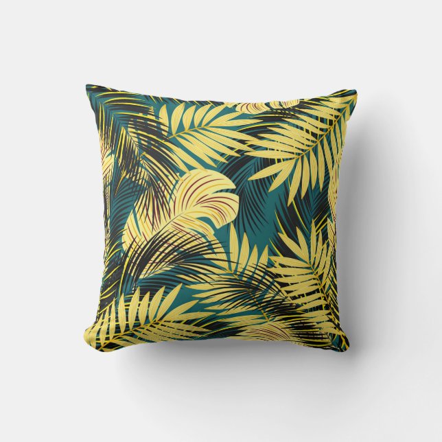 Almofada Folhas de Palma: Vintage Escuro Tropical (Frente)