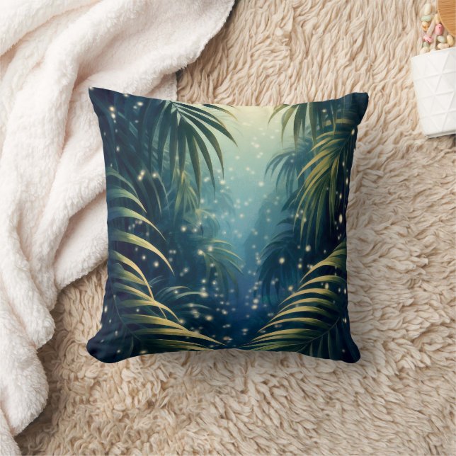 Almofada Folhas de palmeira pintadas com luar e vagalumes (Cobertor)