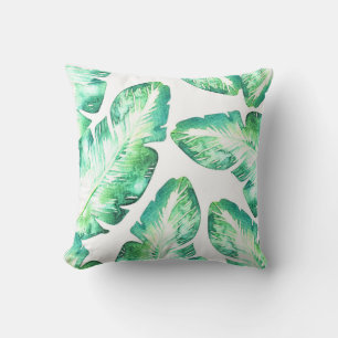 Almofada Folhas de Palmeira Tropical Branco e Verde Praia C