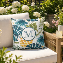 Folhas de palmeira tropical pinha dourada monogram