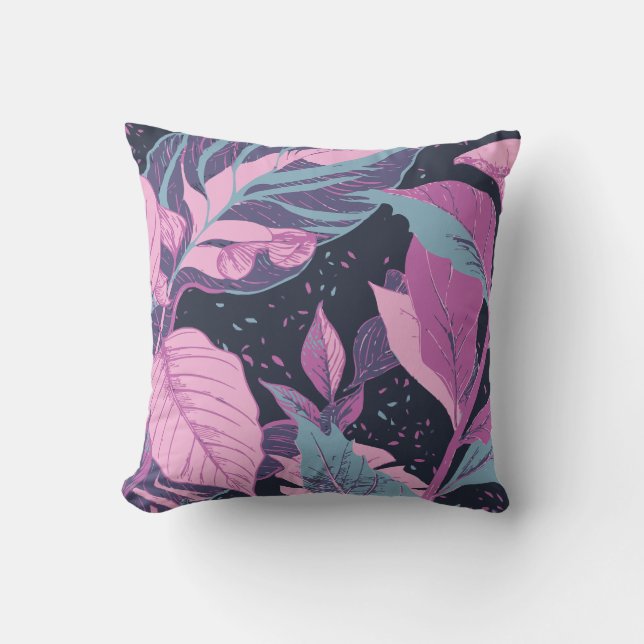Almofada Folhas de Pastel em Fundo Escuro (Frente)