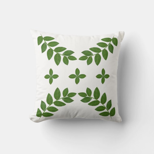 Almofada Folhas de Planta Verde Elegante em Branco (Frente)