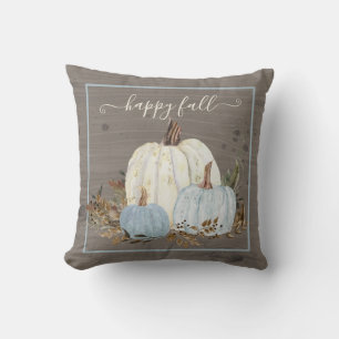 Almofada Folhas de Pumpkin Branco Azul Folhas Rústicas