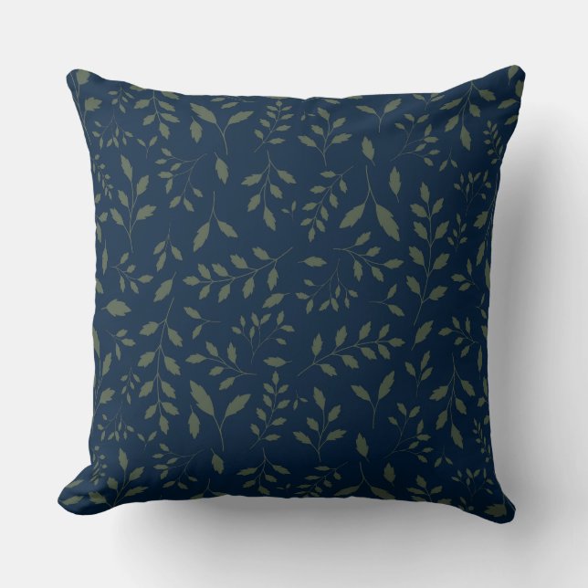 Almofada Folhas de Sage Verde Naval Mal-humorado (Frente)