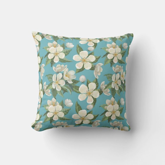 Almofada Folhas de Verde Flores de Água Brancas (Frente)