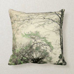 Almofada Folhas do creme do verde do vintage do ramo de