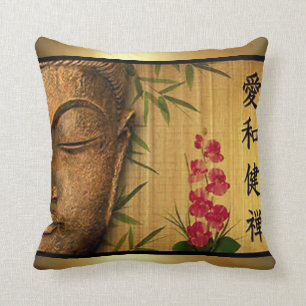Almofada Folhas Dourados do verde de Buddha & flores