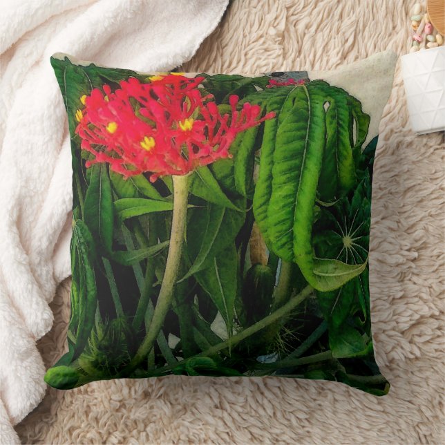 Almofada Folhas e flores de plantas de coral (Cobertor)