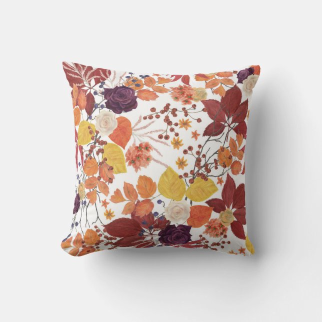 Almofada Folhas e Rosas de Aquarela do outono (Frente)