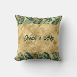 Almofada Folhas Elegantes Verde e Dourado