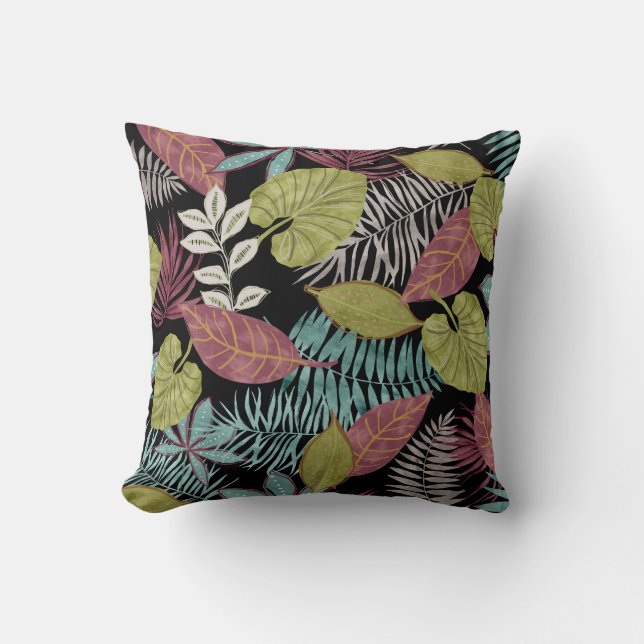 Almofada Folhas escuras tropicais: Design de padrão têxtil (Frente)