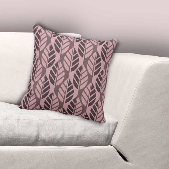 Almofada Folhas Estilizadas Modernas Rosa Padrão (Modern Stylized Leaves Patterned Pink Throw Pillow, Living Room
)