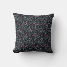 Folhas estilizadas rosa e turquesa padrão preto