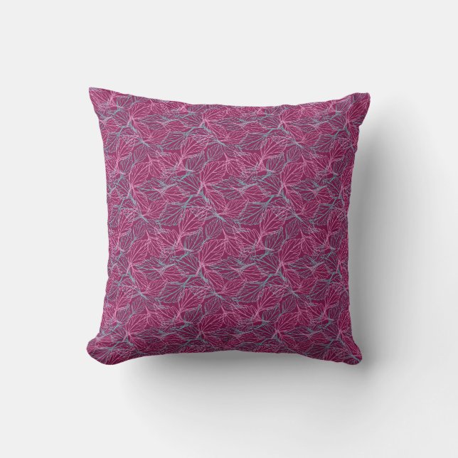 Almofada Folhas estilizadas rosa e turquesa padrão vermelho (Frente)
