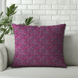 Almofada Folhas estilizadas rosa e turquesa padrão vermelho