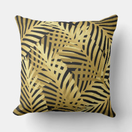 Almofada Folhas Exóticas de Palmeira Zebra Padrão Dourado n